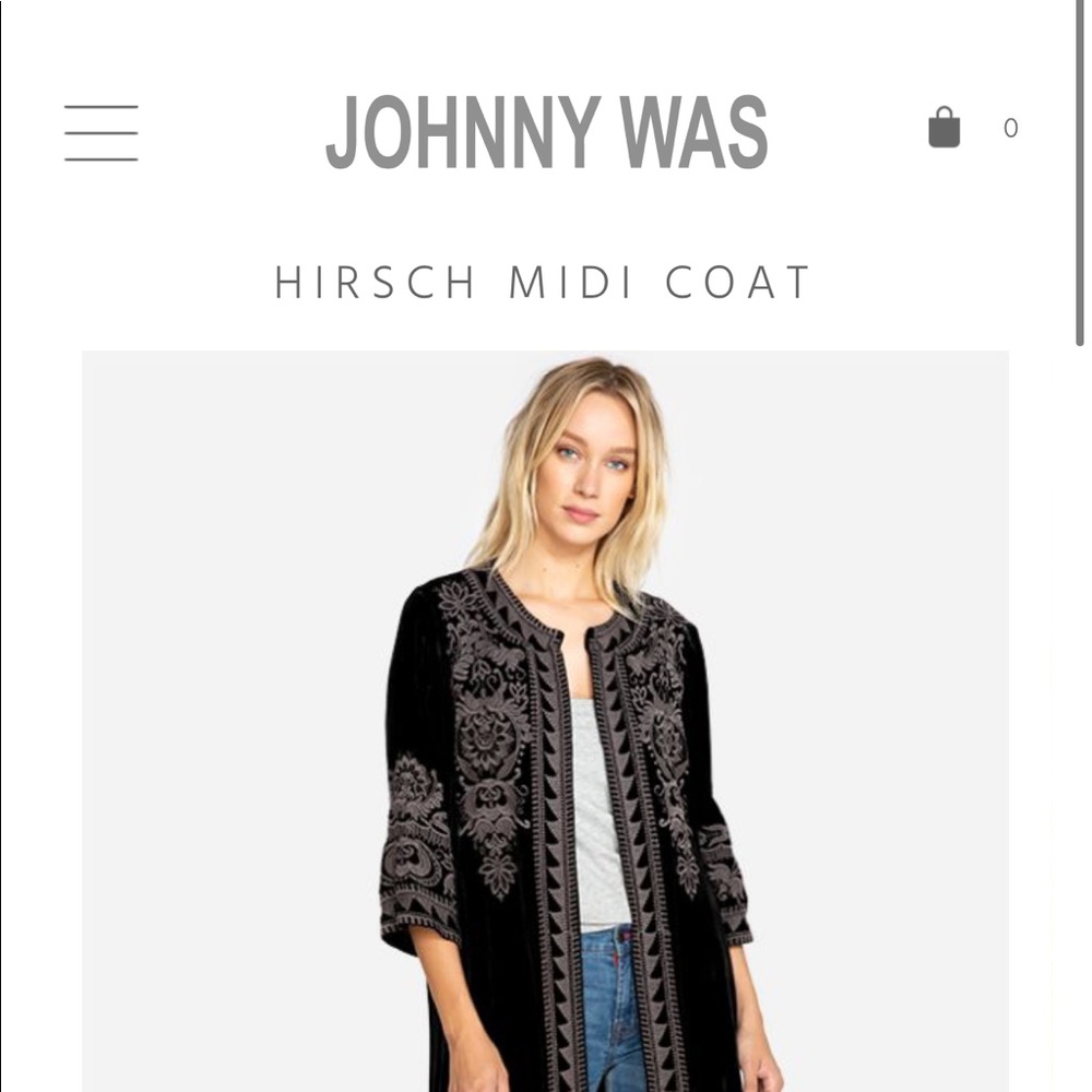 Johnny Was Hirsch MIDI Silk Velvet MIDI Coat Small